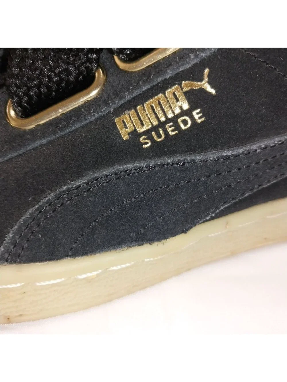 Puma Suede Womens Shoes Size 6 Black Gold Casual Sneakers